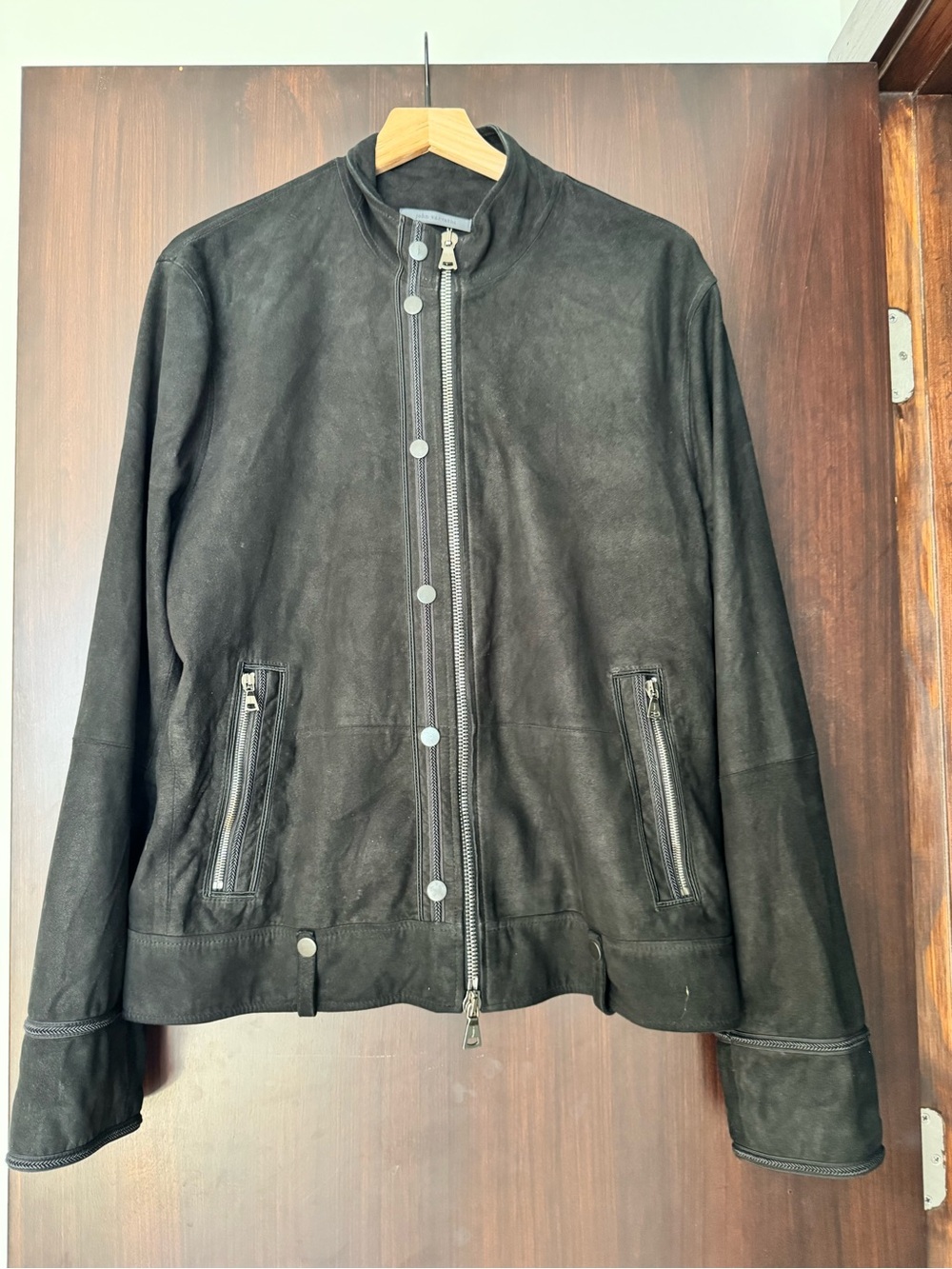 John Varvatos Black Suede Bomber Jacket